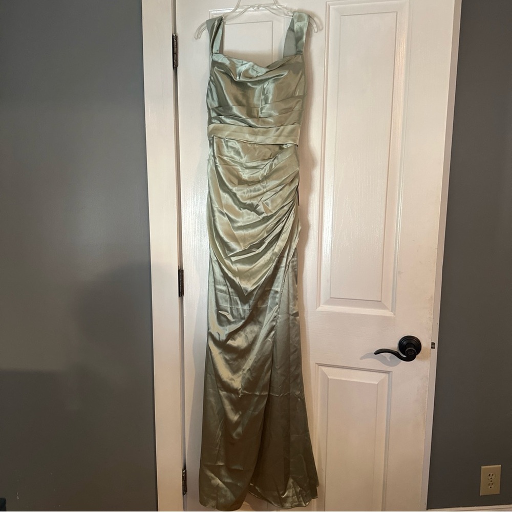 Elegant Sage Green Satin Gown